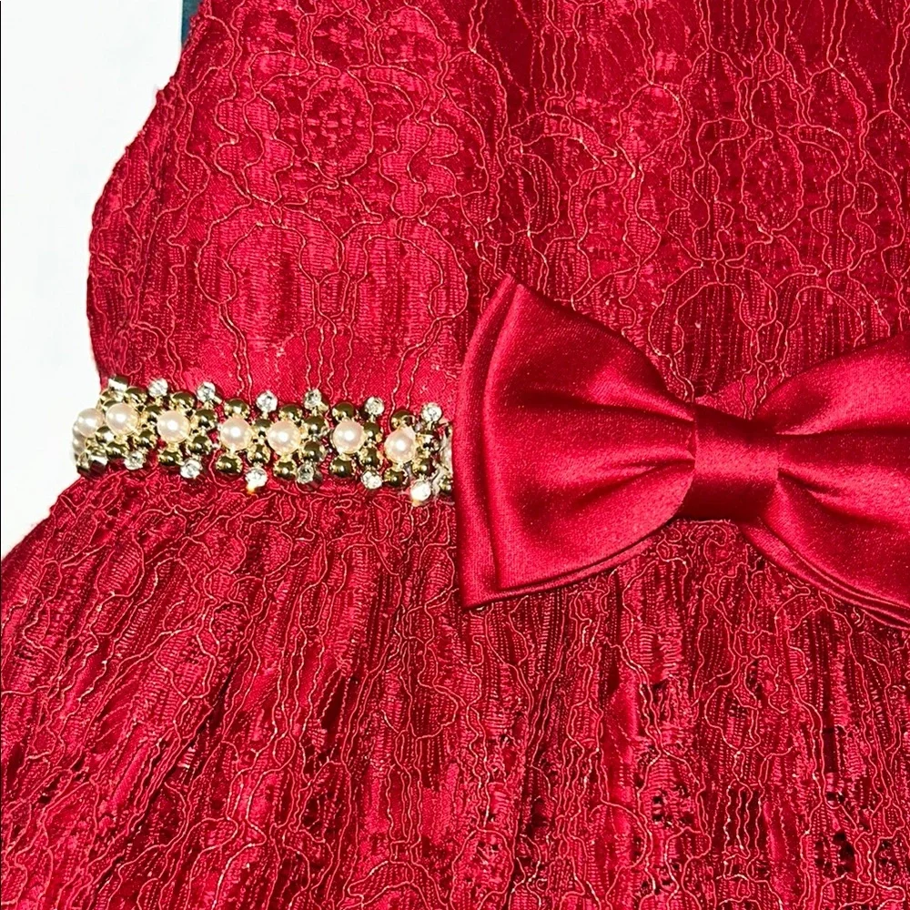 Floral Blue/green and Red Lace Kids Dresses - Picture 6 of 11